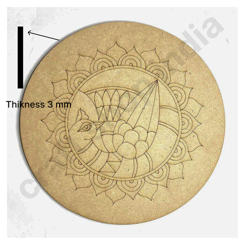 Peacock & Mandala Engraved Design Wall Plate Base With Frame