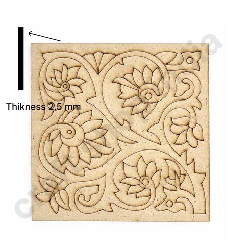 Square Shaped Floral Design Engraved Coaster Set of 6