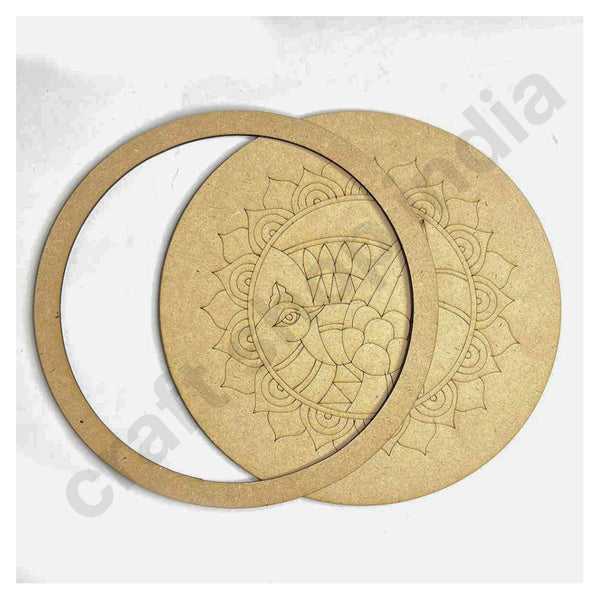 Peacock & Mandala Engraved Design Wall Plate Base With Frame Set Of 6 | Mandala Engraved Design Wall Plate | Frame Set Of 6 | Craft Shop India | Art Craft | Art | Design | Engraved | Collection | Project | Home decoration