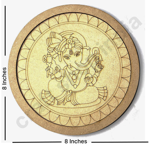 Ganpati Ji With Mandala Engraved Design Wall Plate Base With Frame