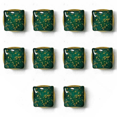 Green Color Square Fancy Buttons Set Of 10