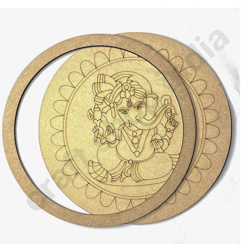 Ganpati Ji With Mandala Engraved Design Wall Plate Base With Frame
