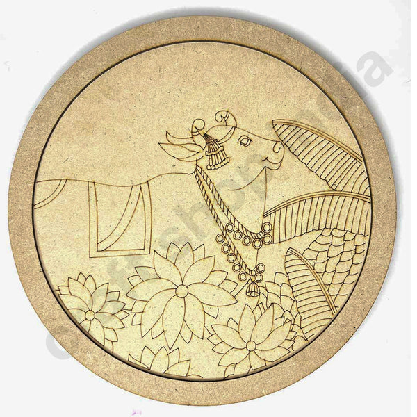 Cow With Leaf Motives Engraved Design Wall Plate Base With Frame | Cow With Leaf Motives Engraved Design | Cow | Wall Plate With Frame | Design | Decoration | Indian Art | Wall Art | Engraved Design | Cutouts | Art | Art Craft | Craft Store | Craft Shop india | india craft shop | shop craft | craft shop india