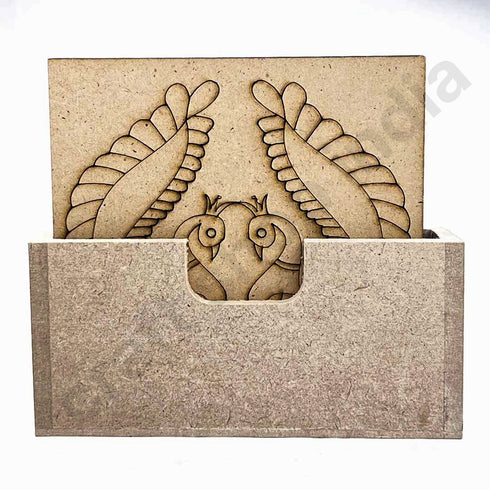 Square Shaped Pair of Peacock Design Engraved Coaster Set of 6