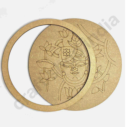 Shreenath ji Face & Alekhan Engraved Design Wall Plate Base With Frame