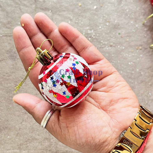 Red Color 3 Different Designs Christmas Bauble Pack Of 12