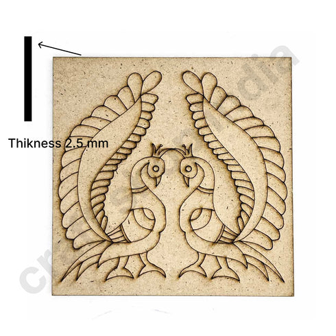 Square Shaped Pair of Peacock Design Engraved Coaster Set of 6