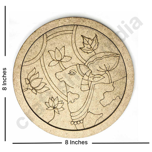 Cow With Lotus Engraved Design Wall Plate Base With Frame