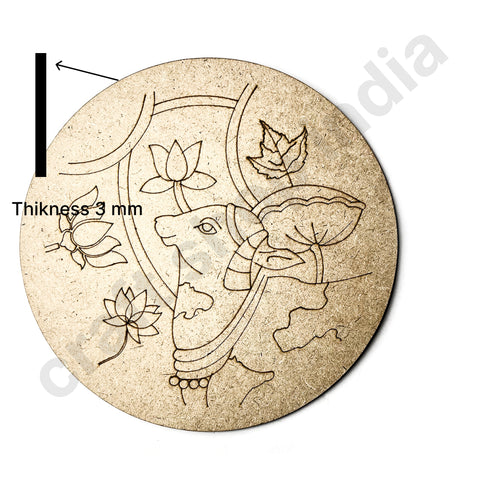 Cow With Lotus Engraved Design Wall Plate Base With Frame