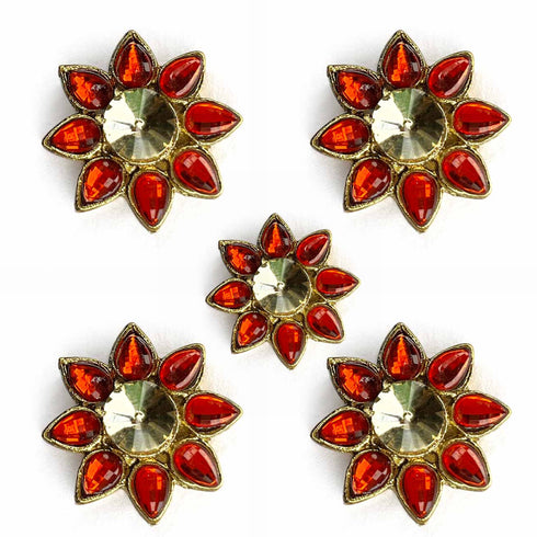 Red Color Flower Shape Fancy Buttons Set Of 5