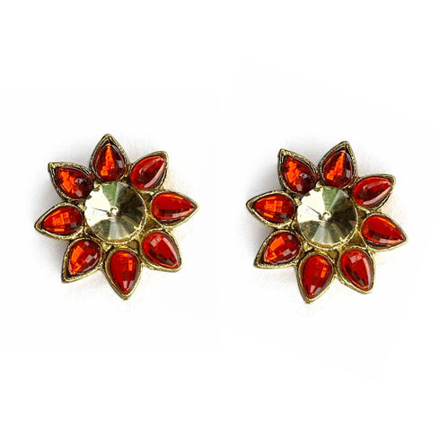 Red Color Flower Shape Fancy Buttons Set Of 5