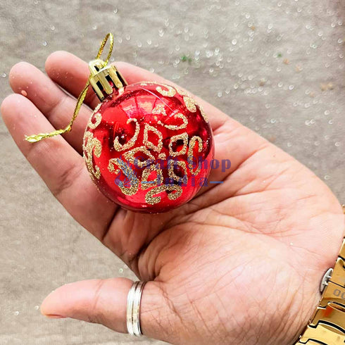 Red Color 3 Different Designs Christmas Bauble Pack Of 12