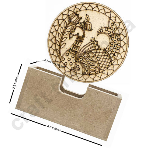 Round Shaped Madhubani Peacock Engraved Design Coaster Set of 6