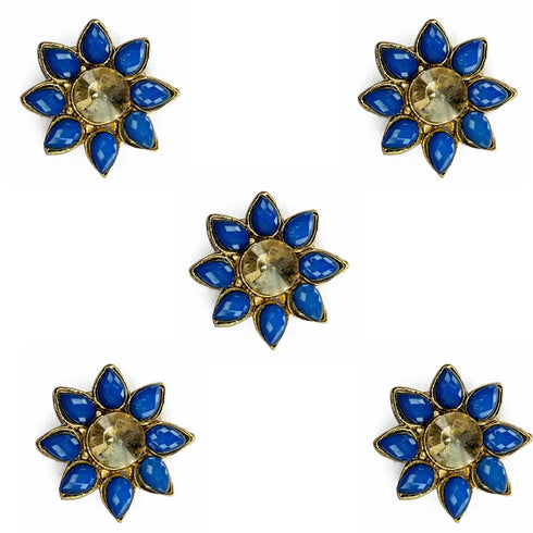 Blue Color Flower Shape Fancy Buttons Set Of 5
