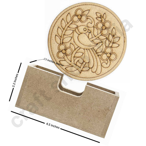 Round Shaped MDF Engraved Madhubani & Bird Motifs Design Coaster Set of 6