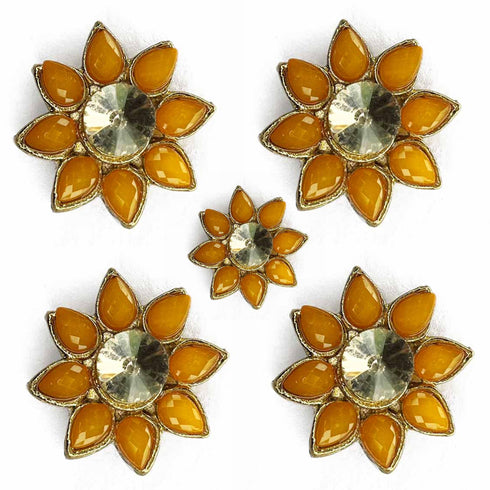 Yellow Color Flower Shape Fancy Buttons Set Of 5