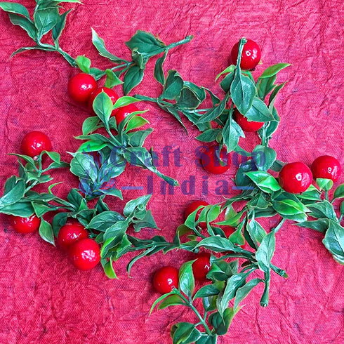 Christmas Red Berries with Green Leaves Filler Set Of 12