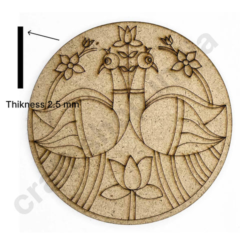 Round Shaped Pair of Peacock With Pichwai Lotus Design Coaster Set of 6