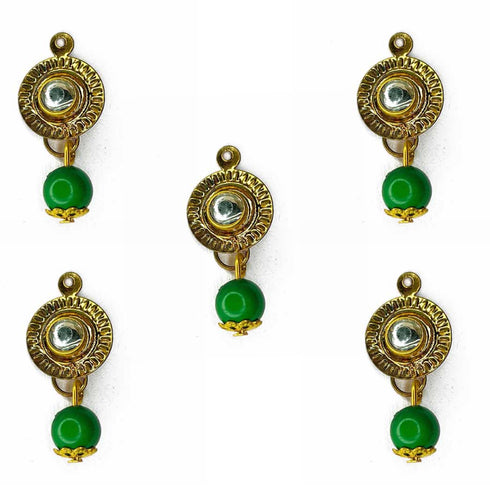 Green Color Hanging Style Round Fancy Buttons Set Of 10