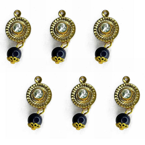 Dark Blue Color Hanging Style Round Fancy Buttons Set Of 10