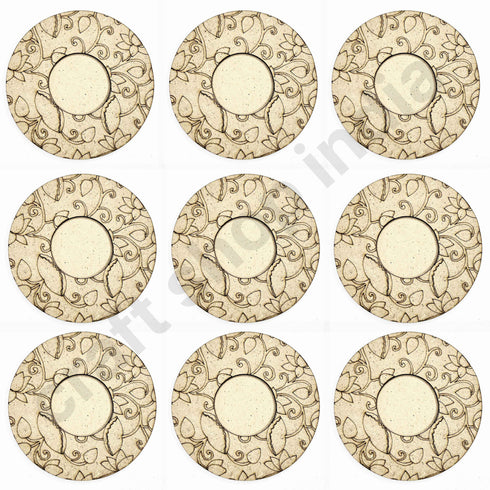 Engraved Round Shape Pichwai Lotus Design Tea Light Holder Set of 6