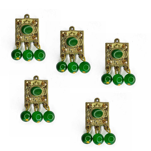 Green Color Hanging Style Square Fancy Buttons Set Of 10