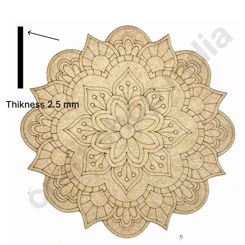 Floral mandala Design MDF Engraved Base Set Of 6