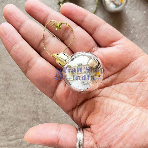 Mirror Finish Silver Color Christmas Bauble Pack Of 6