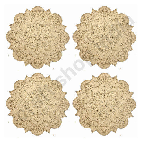 Floral mandala Design MDF Engraved Base Set Of 6