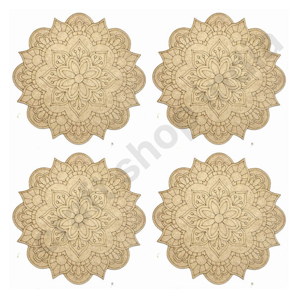 floral mandala desing | mdf engraved Base | set of 6 | craft shop india | india craft | craft shop india