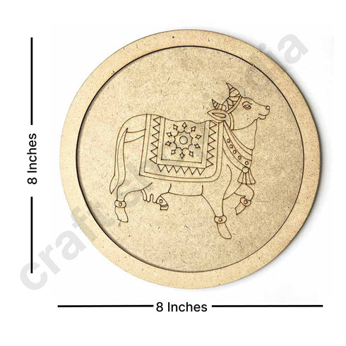 Pichwai Cow Design Engraved Wall Plate Base With Frame Right Face