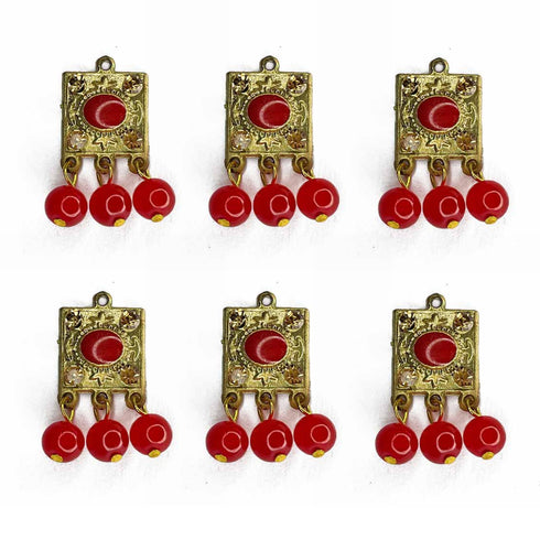 Red Color Hanging Style Square Fancy Buttons Set Of 10
