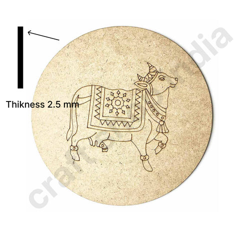 Pichwai Cow Design Engraved Wall Plate Base With Frame Right Face
