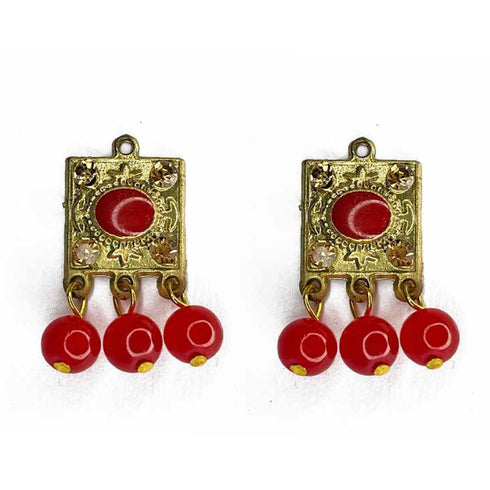 Red Color Hanging Style Square Fancy Buttons Set Of 10