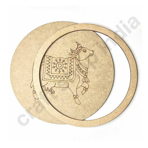 Pichwai Cow Design Engraved Wall Plate Base With Frame Right Face