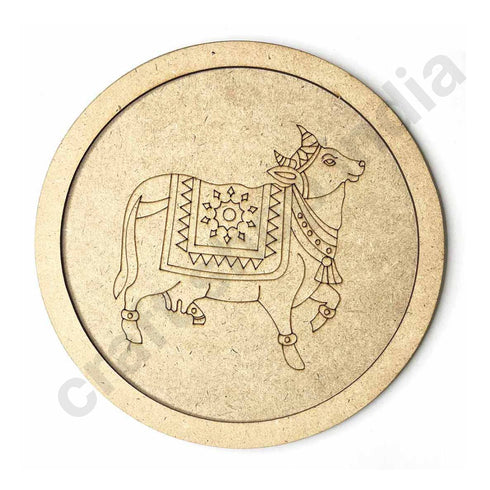 Pichwai Cow Design Engraved Wall Plate Base With Frame Right Face