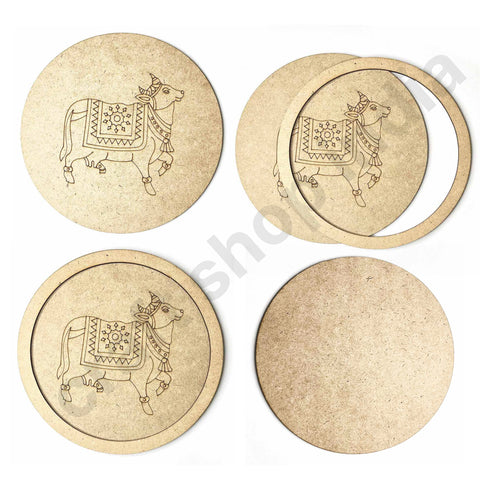 Pichwai Cow Design Engraved Wall Plate Base With Frame Right Face