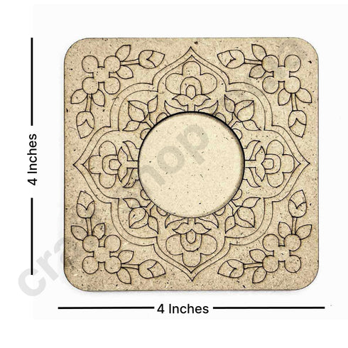 Engraved Floral Design Square Shape Tea Light Holder Set of 6