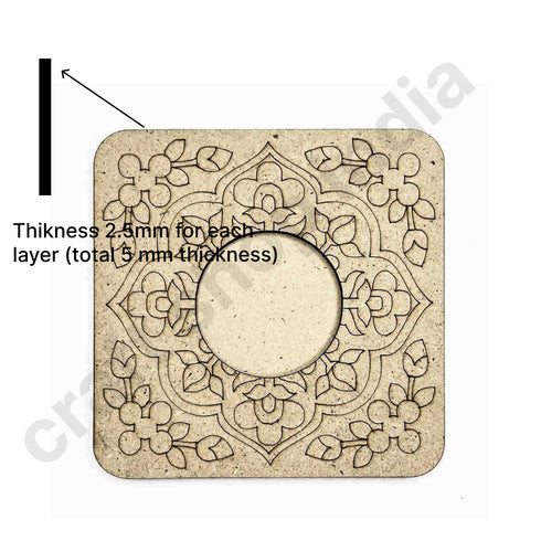 Engraved Floral Design Square Shape Tea Light Holder Set of 6