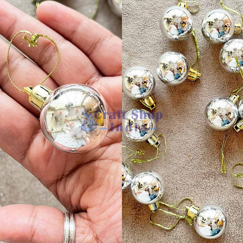 Mirror Finish Silver Color Christmas Bauble Pack Of 6