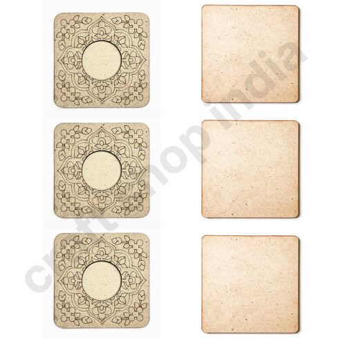 Engraved Floral Design Square Shape Tea Light Holder Set of 6