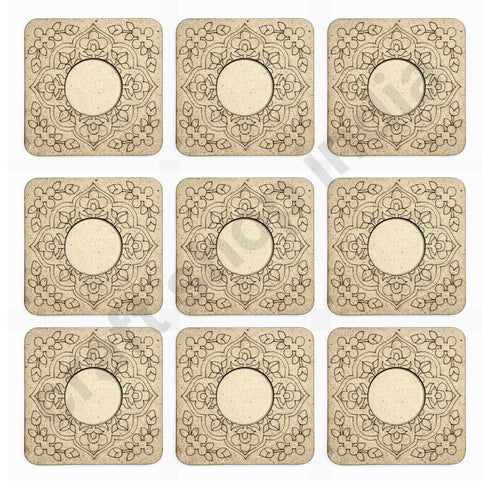 Engraved Floral Design Square Shape Tea Light Holder Set of 6