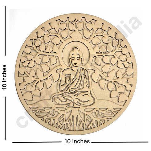 Lord Buddha With Tree Of Life Design MDF Cutout Base for DIY