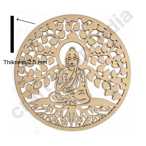 Lord Buddha With Tree Of Life Design MDF Cutout Base for DIY
