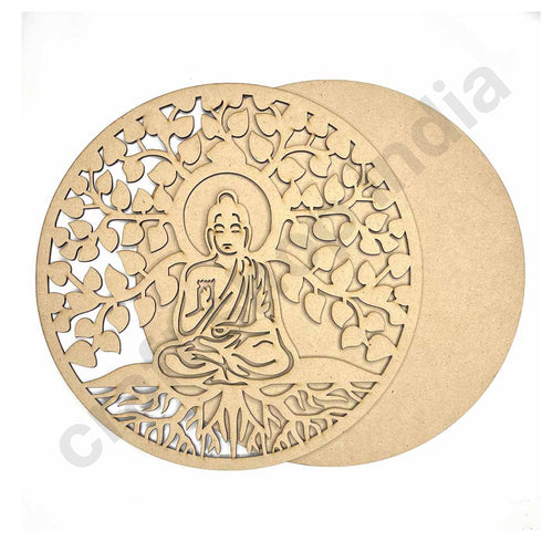 Lord Buddha With Tree Of Life Design MDF Cutout Base for DIY