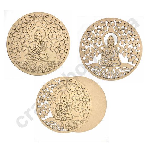 Lord Buddha With Tree Of Life Design MDF Cutout Base for DIY
