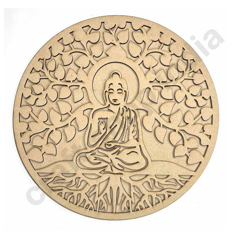 Lord Buddha With Tree Of Life Design MDF Cutout Base for DIY
