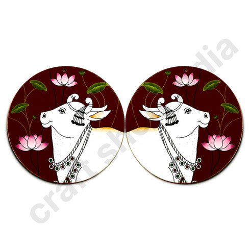 Maroon Pichwai Cow With Lotus Mdf