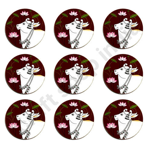Maroon Pichwai Cow With Lotus Mdf