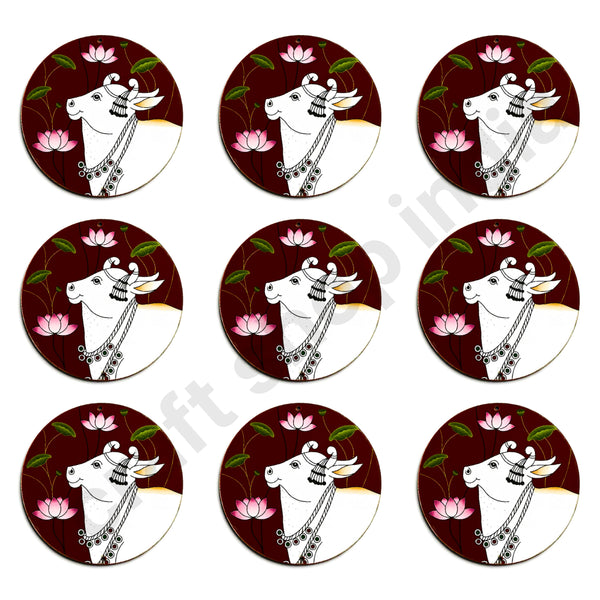 Maroon Pichwai Cow With Lotus Mdf | Maroon Pichwai | Pichwai Cow | Lotus MDF | Pichwai Art | Art Craft | Craft Shop India | craft shop | craft